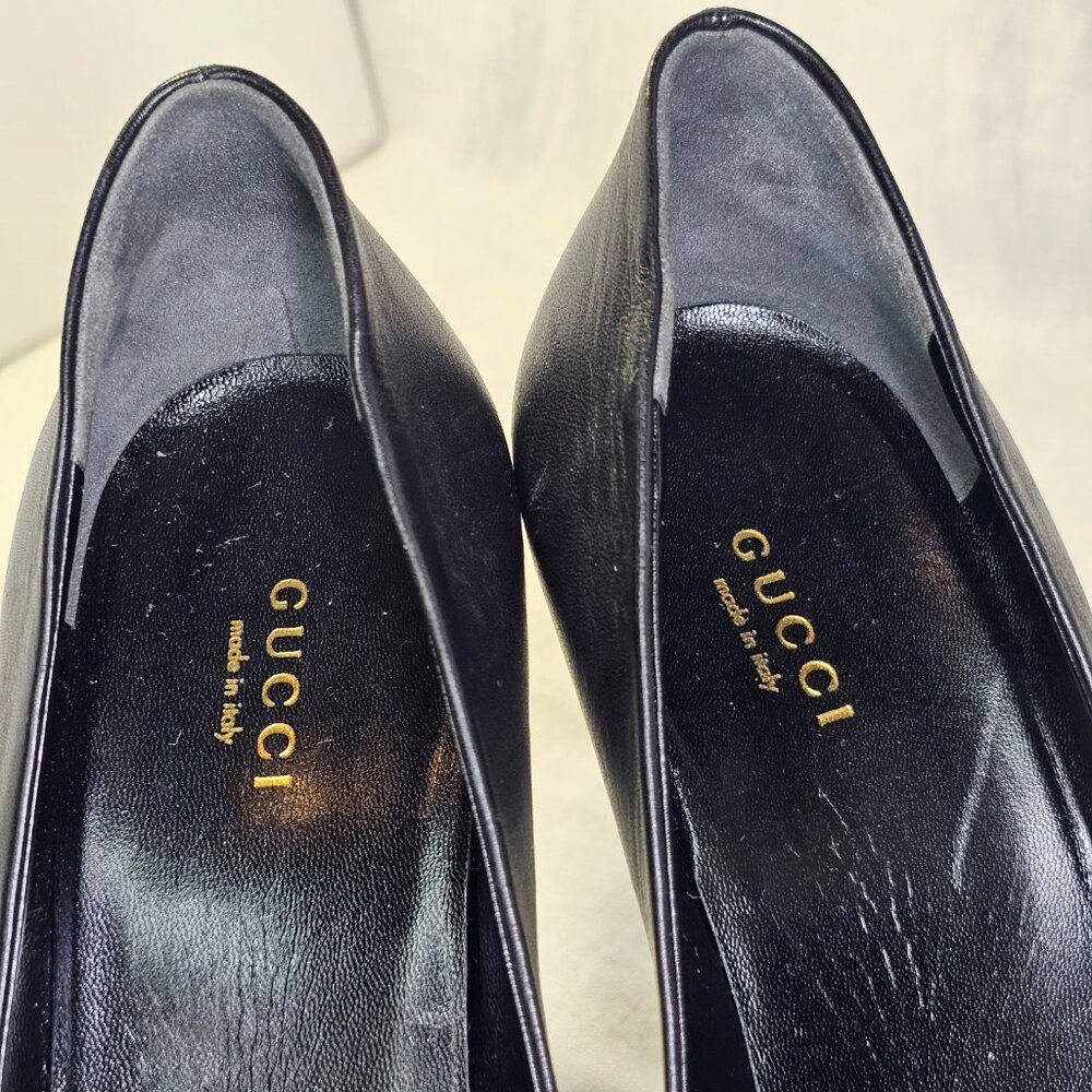 Vintage Gucci 4.5” Block Heel Stacked Platform Pump IT38.5 Black Brown - Picture 12 of 15